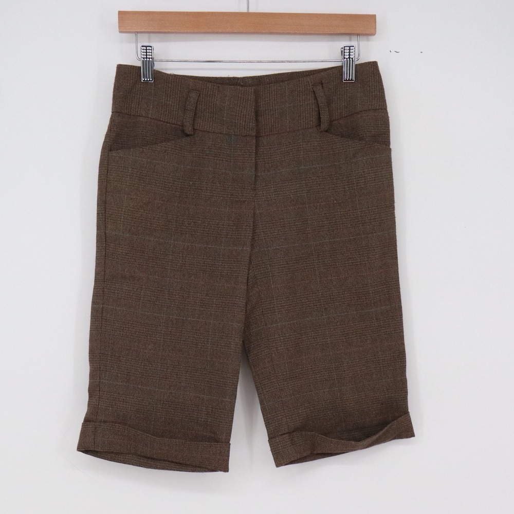 Forever 21 Shorts Womens XS Brown Plaid Cuffed Tailored Excellent